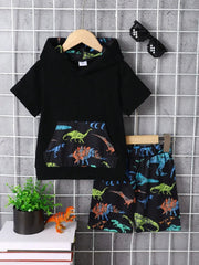 Children's Dinosaur Short Sleeve Hooded Top and Pants Set 