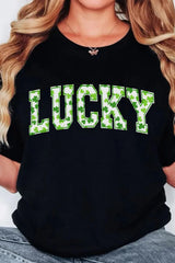 LUCKY Letter Clover Short Sleeve T-Shirt 