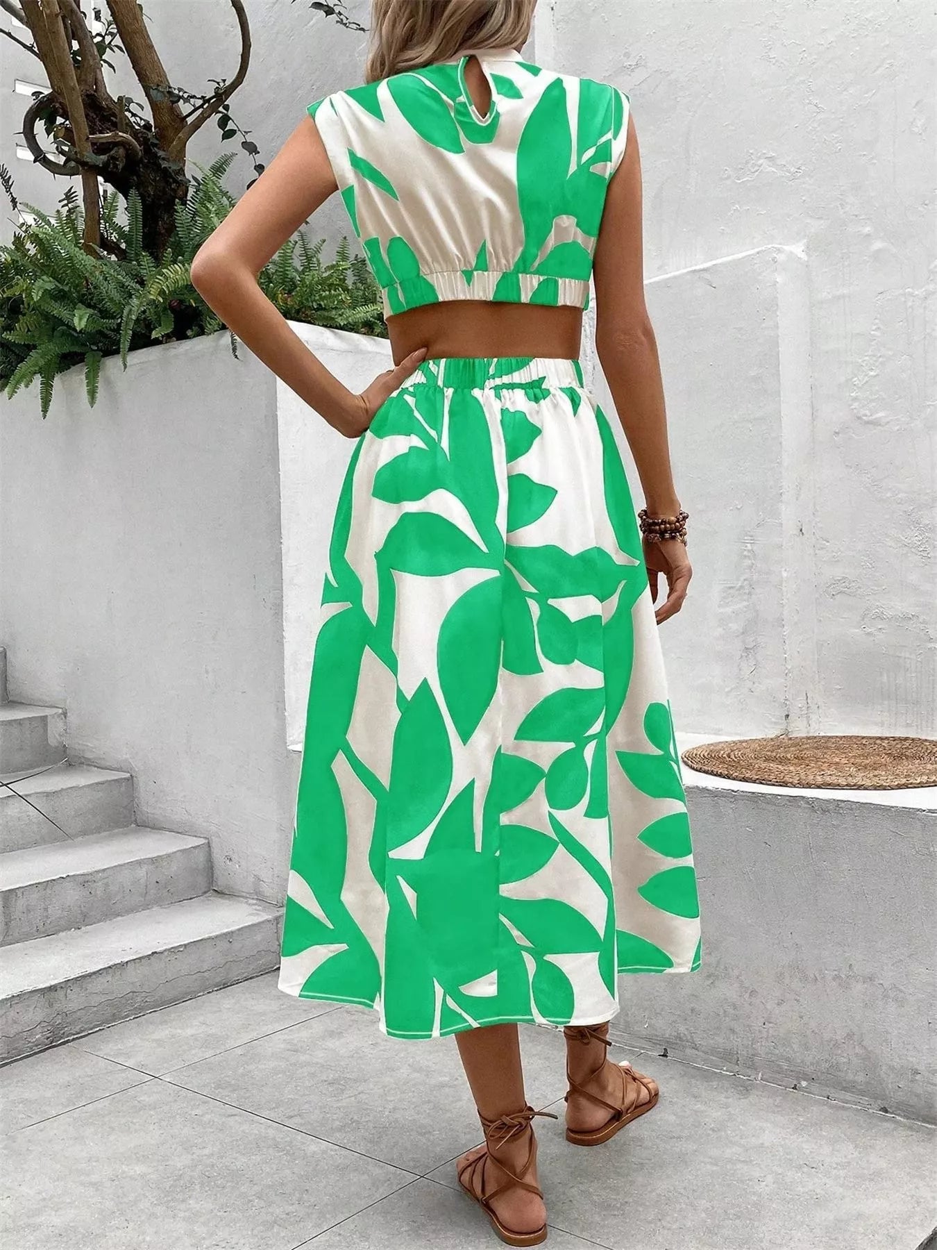 Cutout Printed Sleeveless Dress 