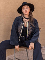 Plus Size Embroidered Open Front Jacket 