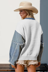 Double Take Full Size Star Pattern Raw Edge Long Sleeve Sweater 