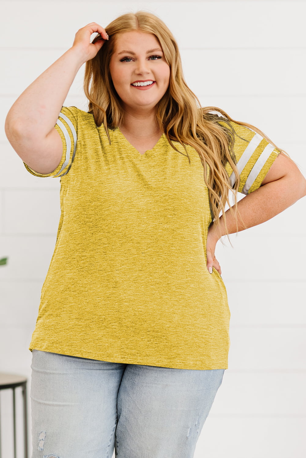 Plus Size Striped V-Neck Tee Shirt 