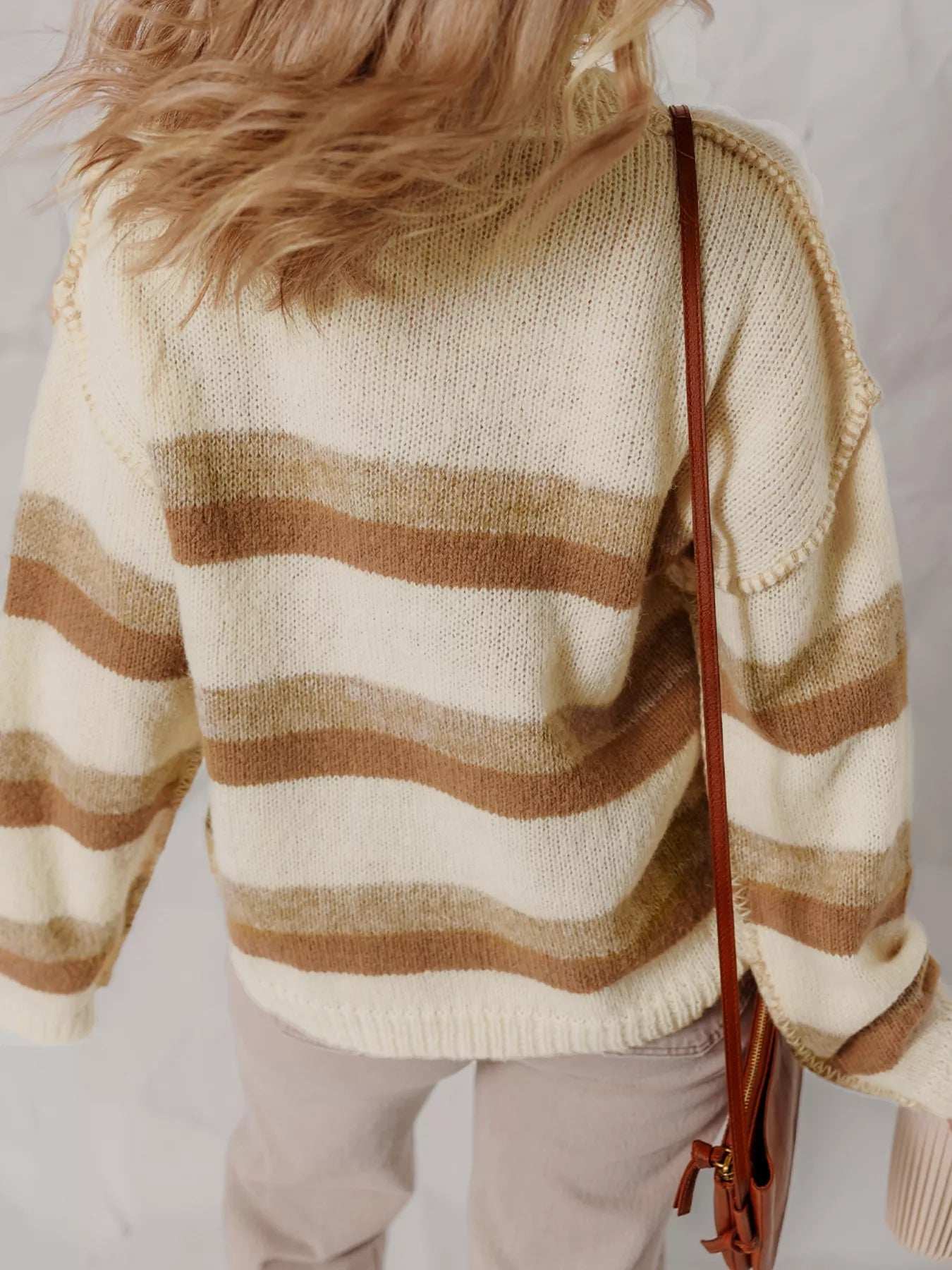 Stripe Exposed Seam Drop Shoulder Knit Baggy Sweater 