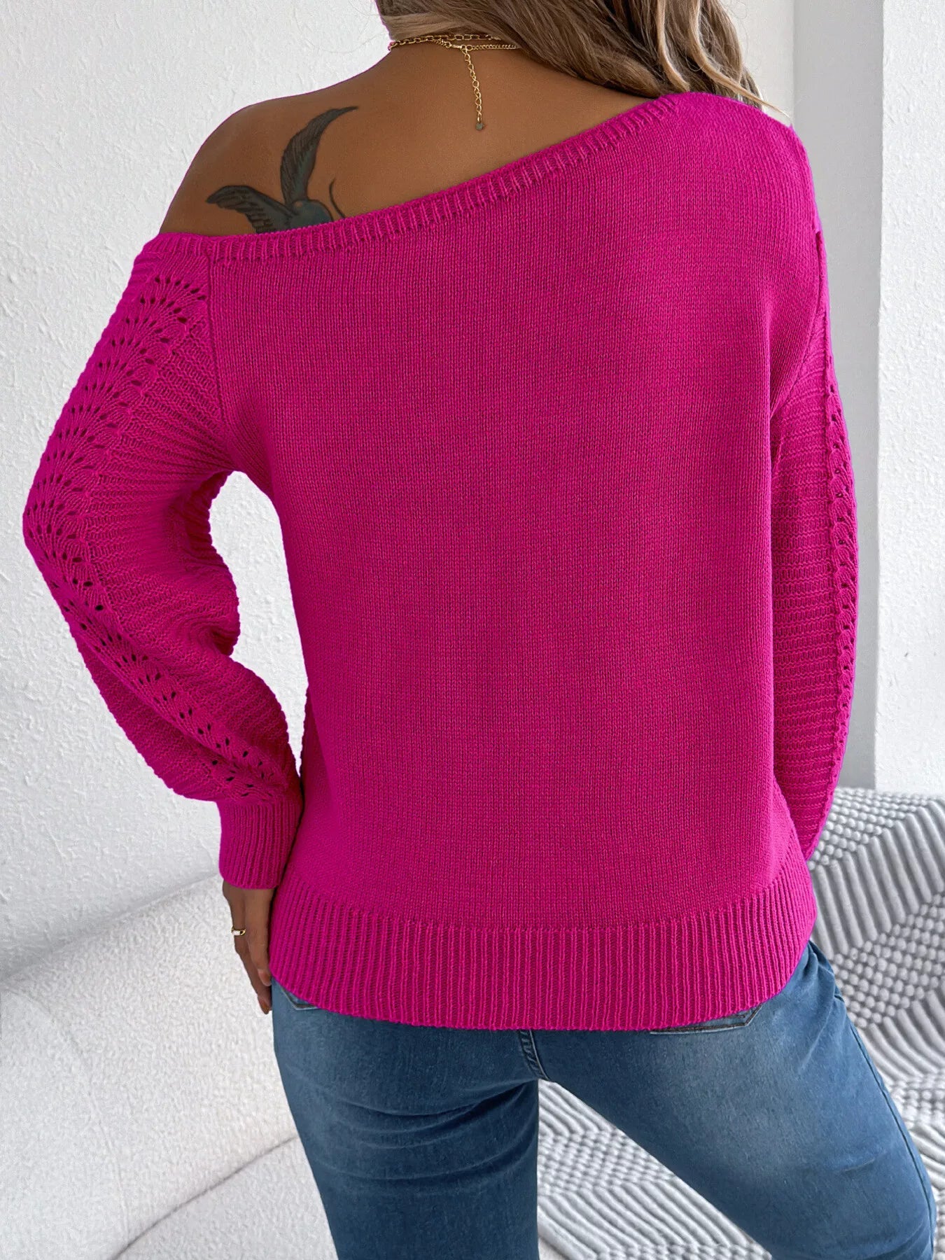 Openwork One Shoulder Cutout Long Sleeve Sweater 