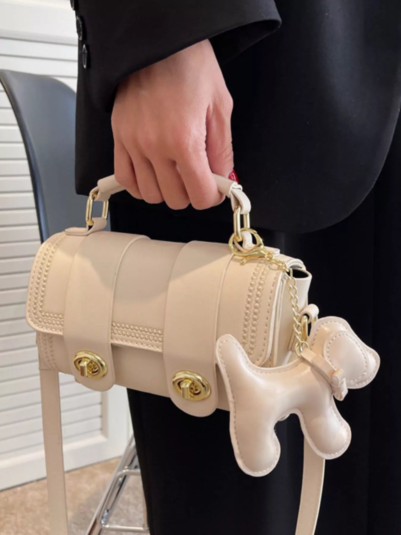 Leather Crossbody Bag with Charm 