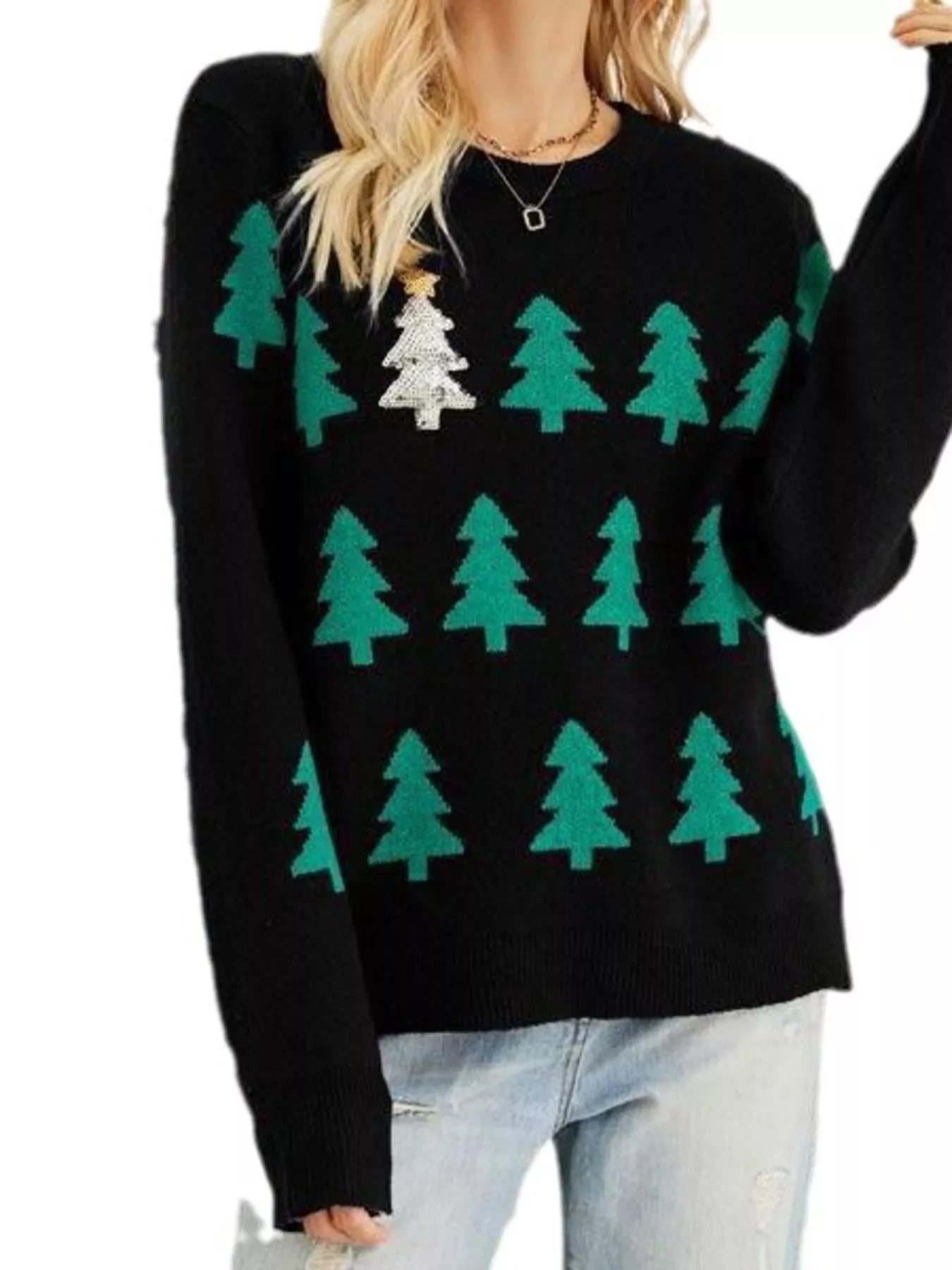 Christmas Tree Pattern Long Sleeve Sweater 