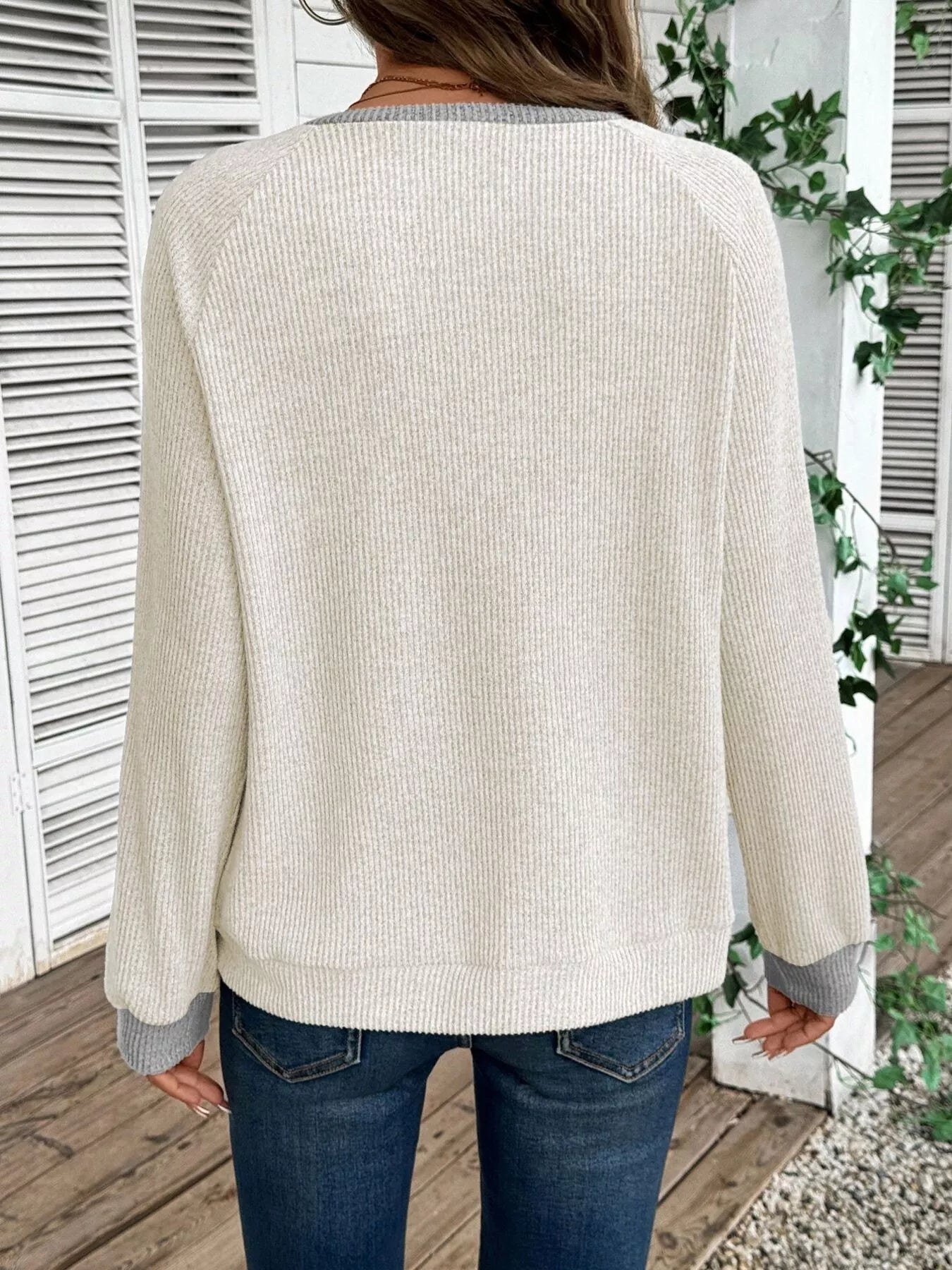 Ribbed Knit Two-Tone Top 