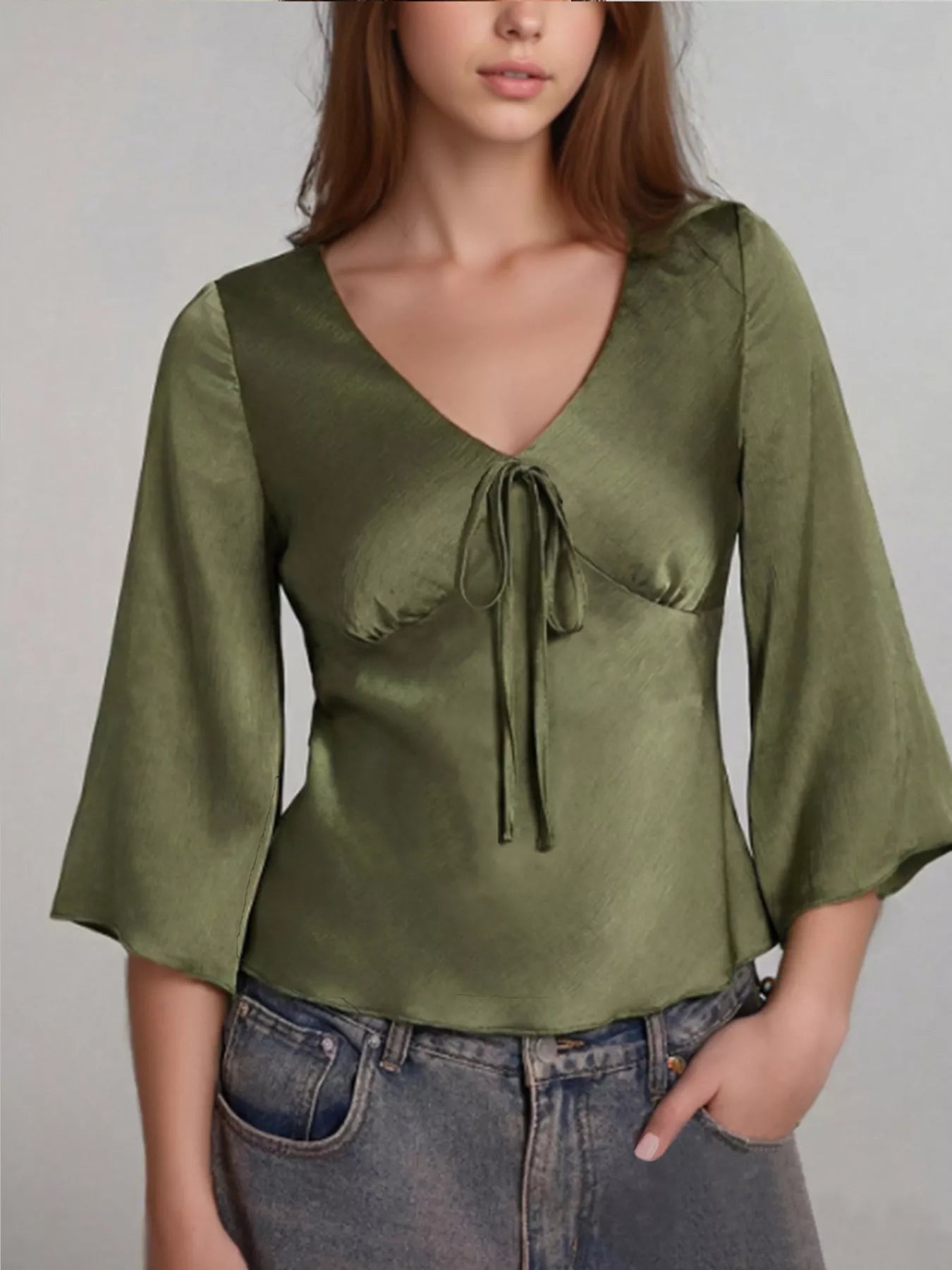 Satin Tie-Front Blouse 