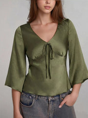 Satin Tie-Front Blouse 
