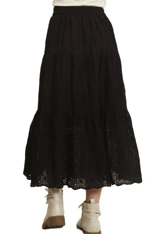 ADORA Elastic Waistband Tiered Midi Skirt 