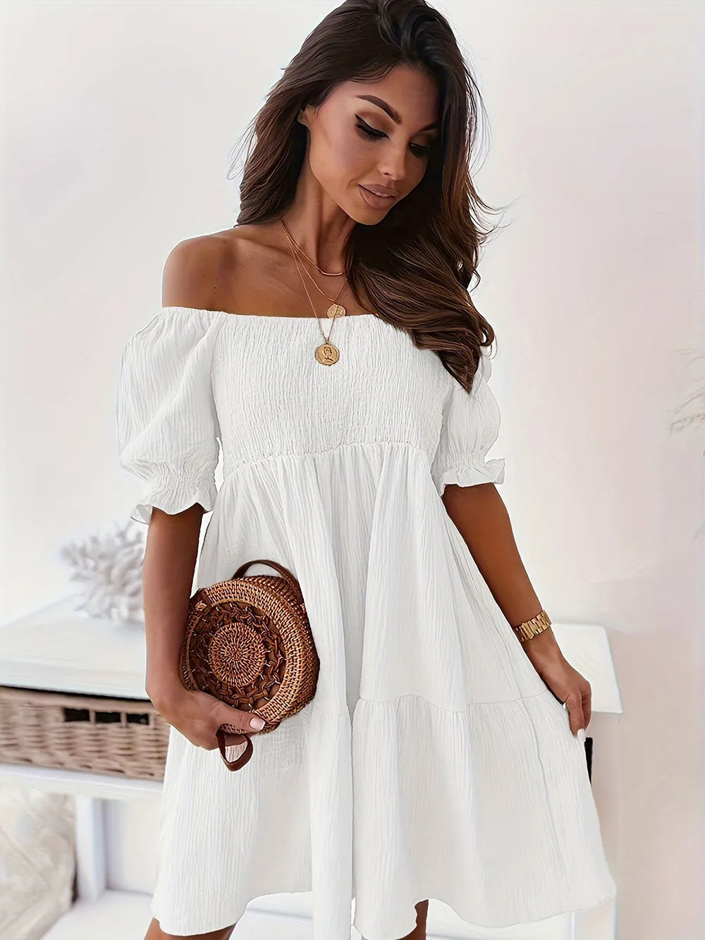 Full Size Ruffled Off-Shoulder Short Sleeve Dress 
