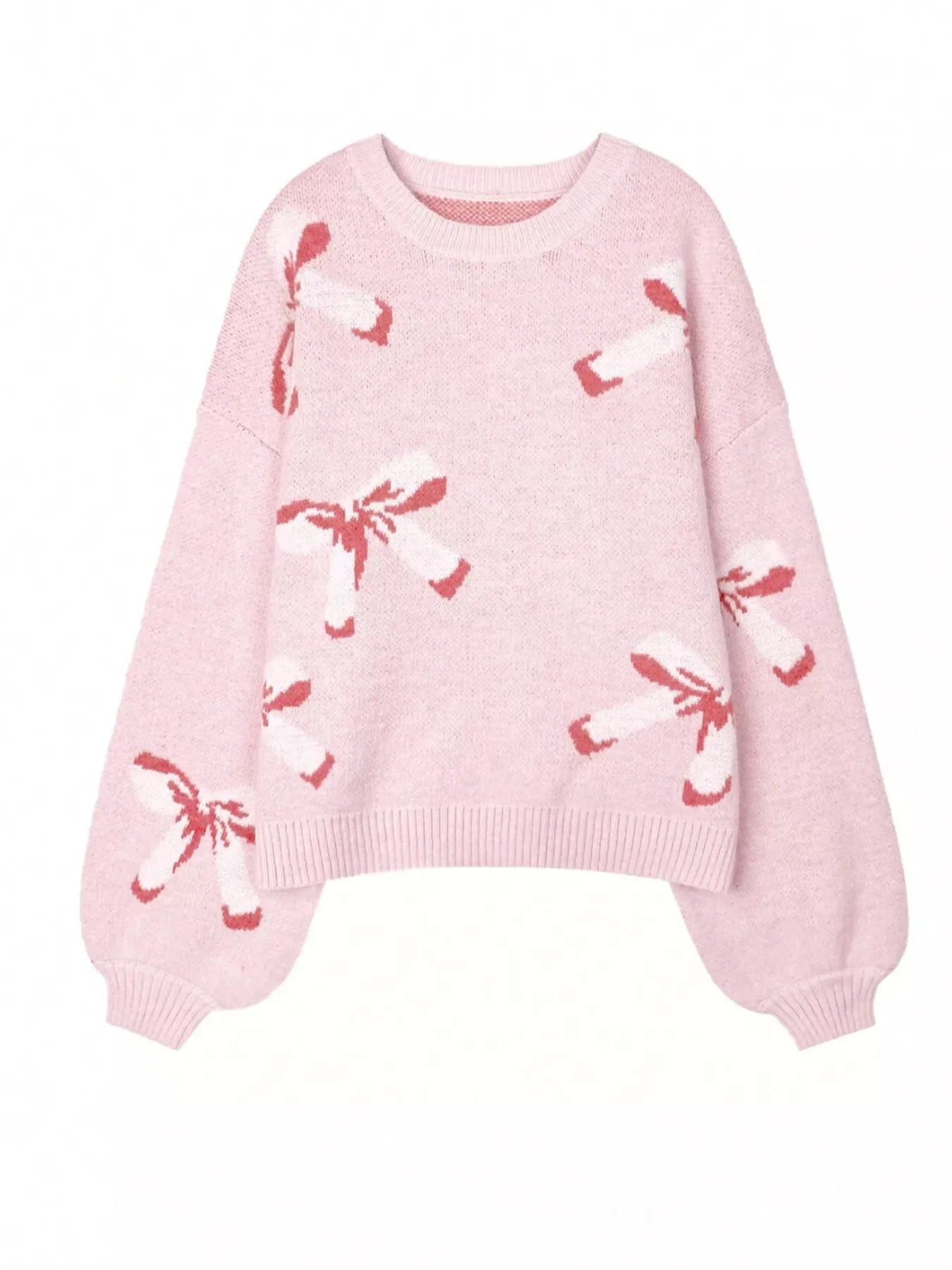 Bow Round Neck Dropped Shoulder Sweater 