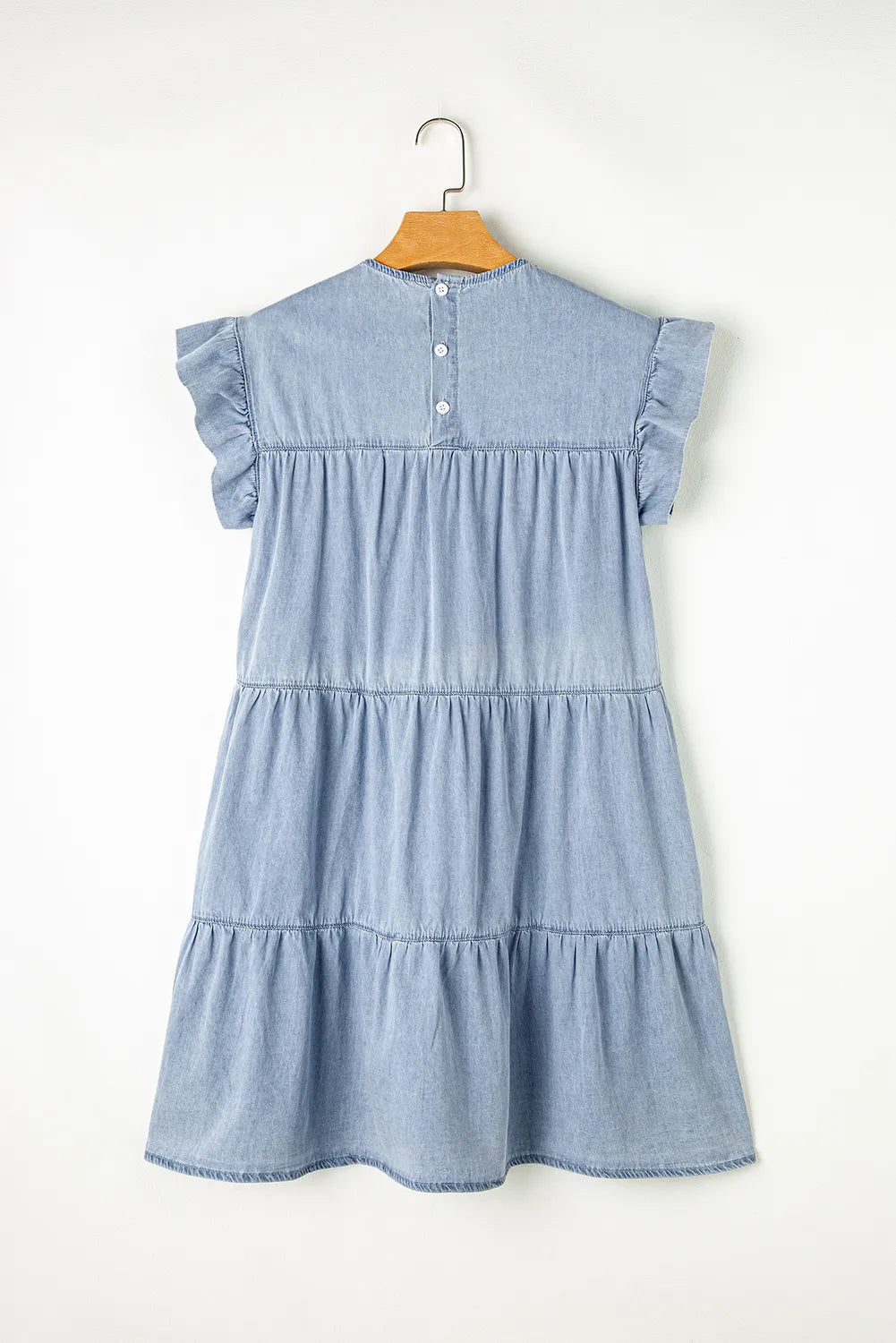 Ruffle Cap Sleeve Tiered A-line Denim Dress 