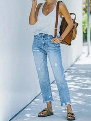 Distressed Straight Leg Jeans 