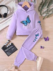 Childrens's Butterfly Print Hoodie & Pants Set 