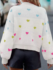 Multicolour Heart Pattern Dropped Shoulder Sweater 