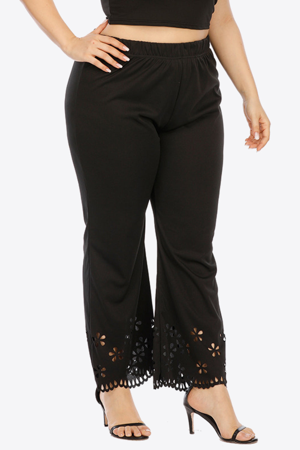Plus Size Openwork Elastic Waist Pants 