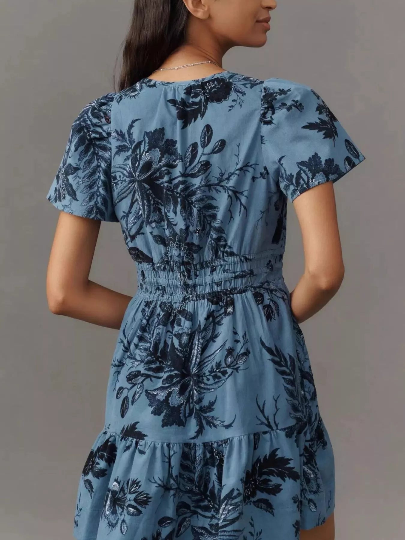 Printed Notched Short Sleeve Dress 