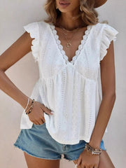 Ruffle Sleeve V-Neck Blouse 