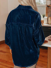 Velvet Button-Down Long Sleeve Shirt 