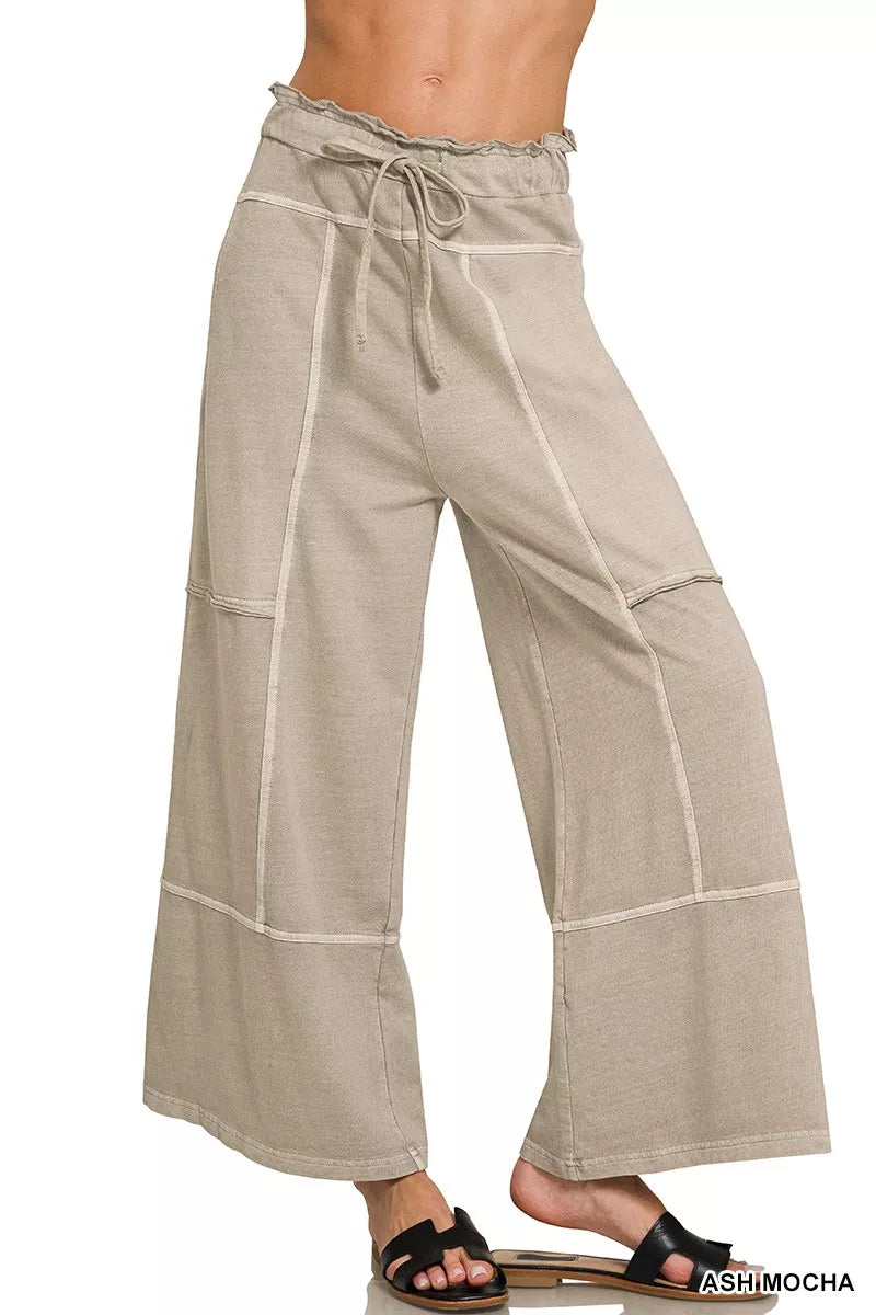 Zenana French Terry Washed Exposed-seam Wide Leg Pants 