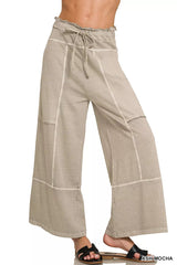 Zenana French Terry Washed Exposed-seam Wide Leg Pants 
