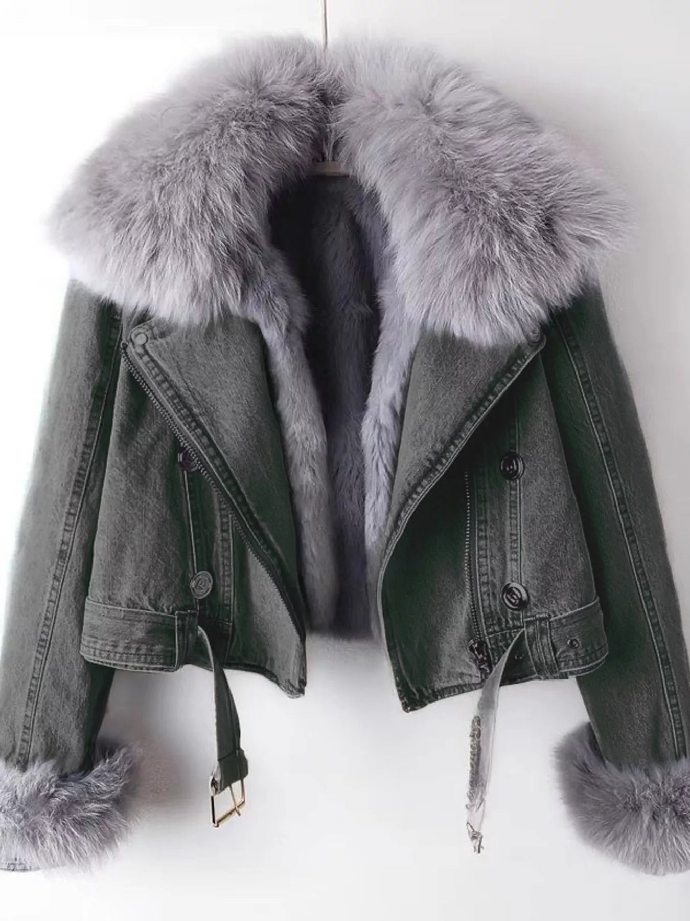 Full Size Faux Fur Collar Denim Jacket Plus Size 