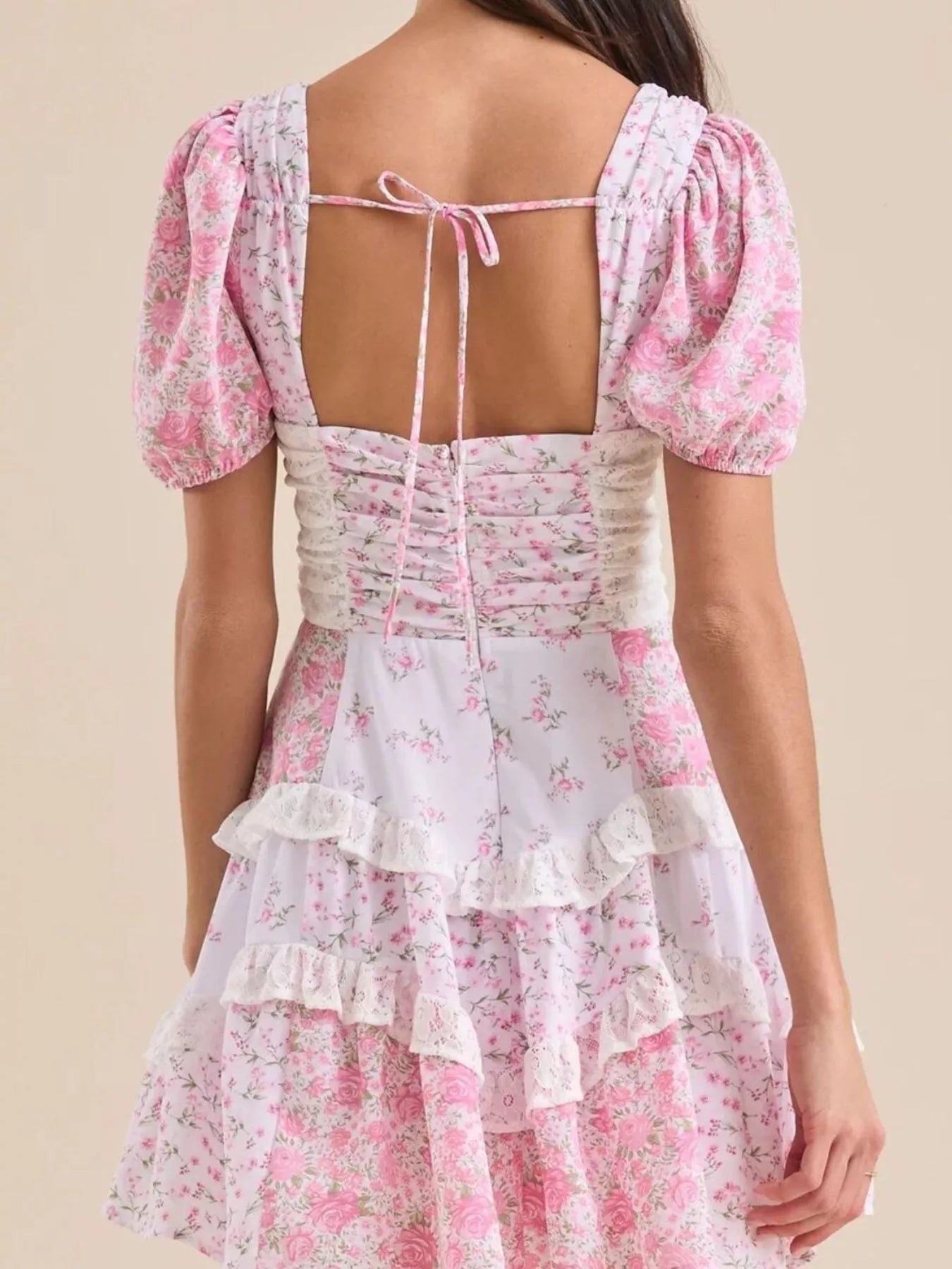 Floral Puff Sleeve Tiered Mini Dress 