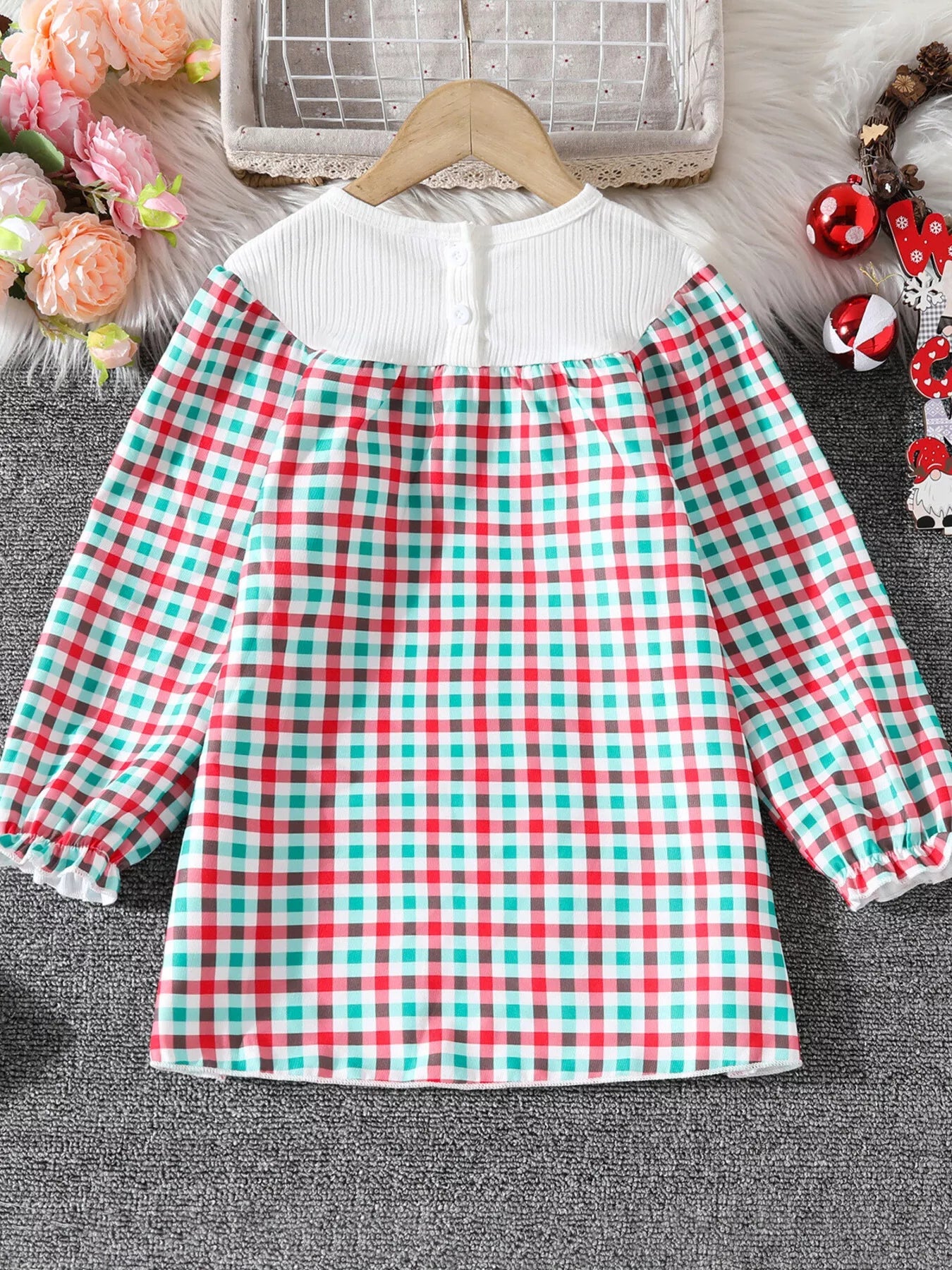 Children's Christmas Tree Plaid Dress 