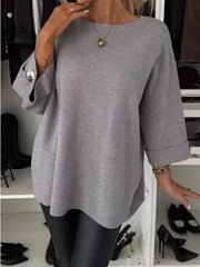 Full Size Round Neck Drop Shoulder Top with Ribbed Trim Plus Size 