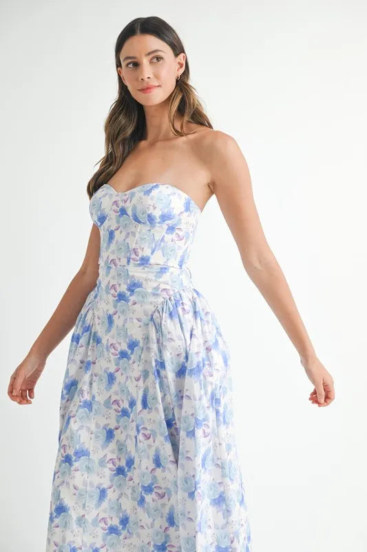 MABLE Sweetheart Neckline Floral Printed Midi Dress 