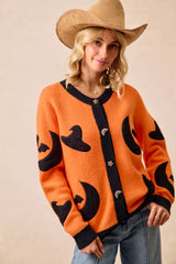 BiBi Halloween Witch Hat Moon Bat Artwork Cardigan 