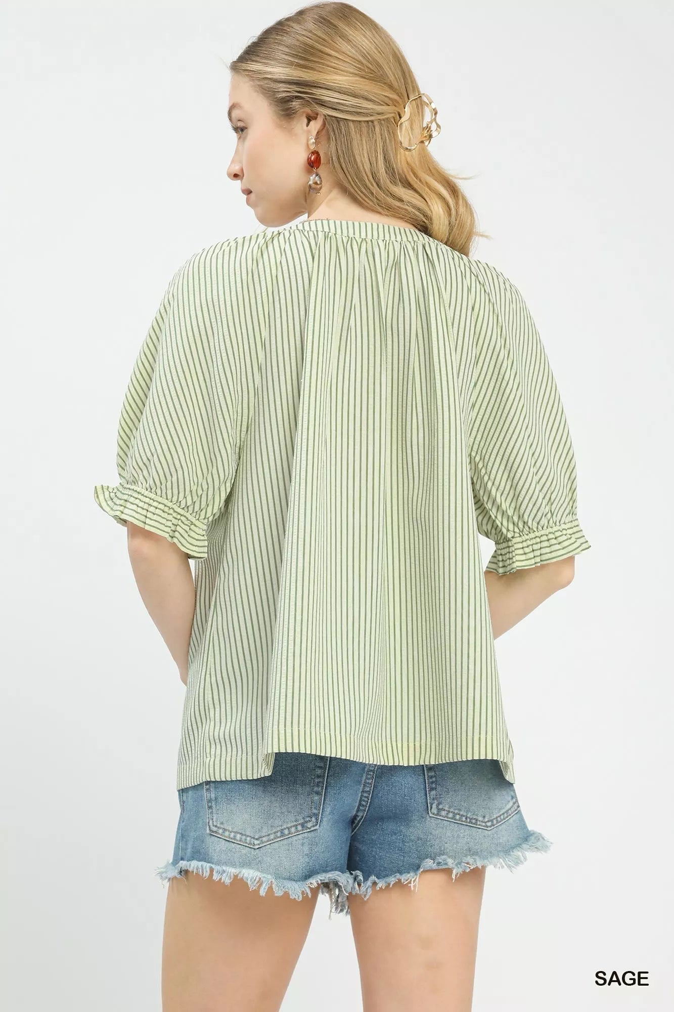 Umgee Stripe V-Neck Blouse 