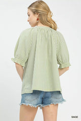 Umgee Stripe V-Neck Blouse 
