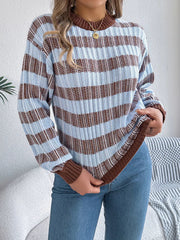 Striped Round Neck Long Sleeve Sweater 