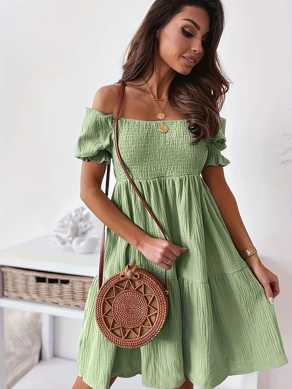 Full Size Ruffled Off-Shoulder Short Sleeve Dress 