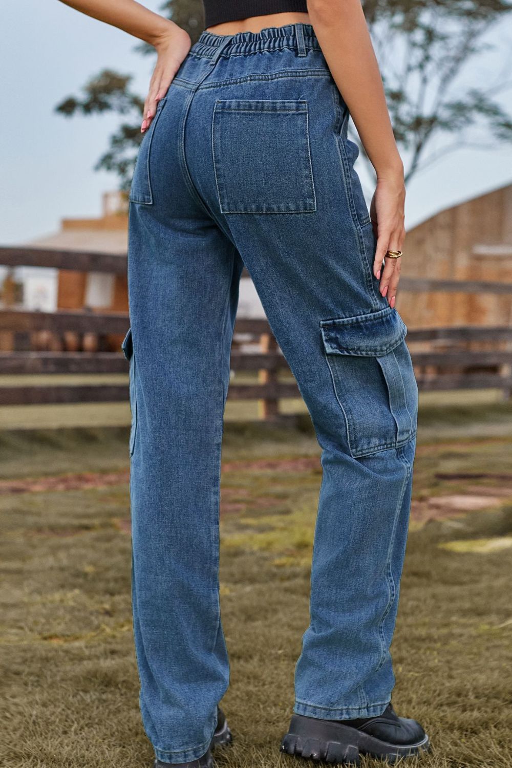 Loose Fit Long Jeans with Pockets 