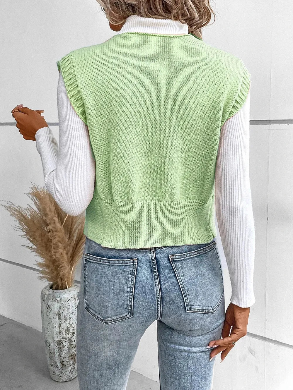 Full Size Button Up V-Neck Sweater Vest 