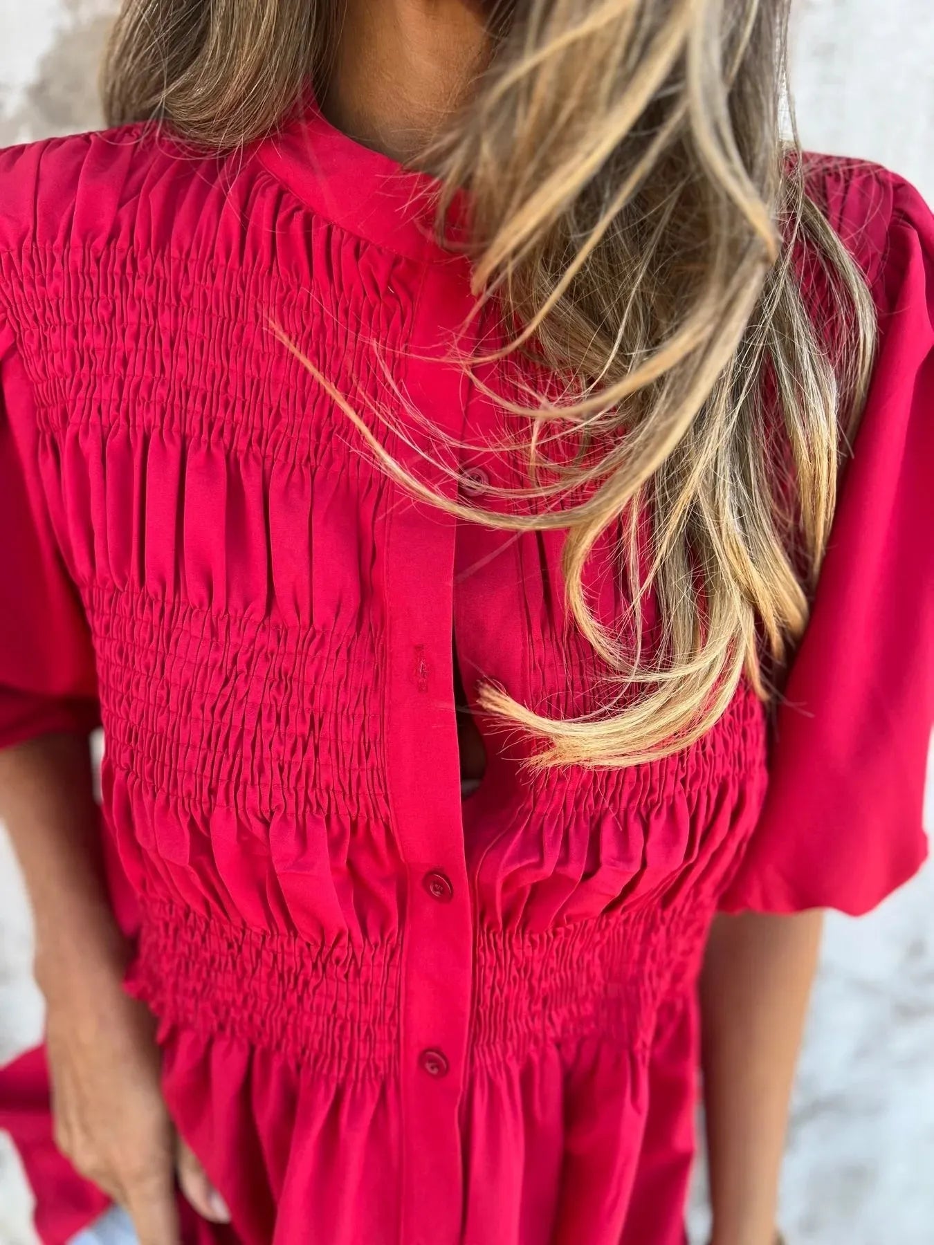 Full Size Smocked Puff Sleeve Blouse Plus Size 