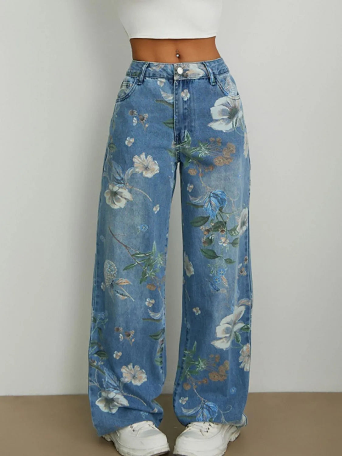 Printed Wide Leg Jeans 