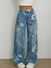 Printed Wide Leg Jeans 