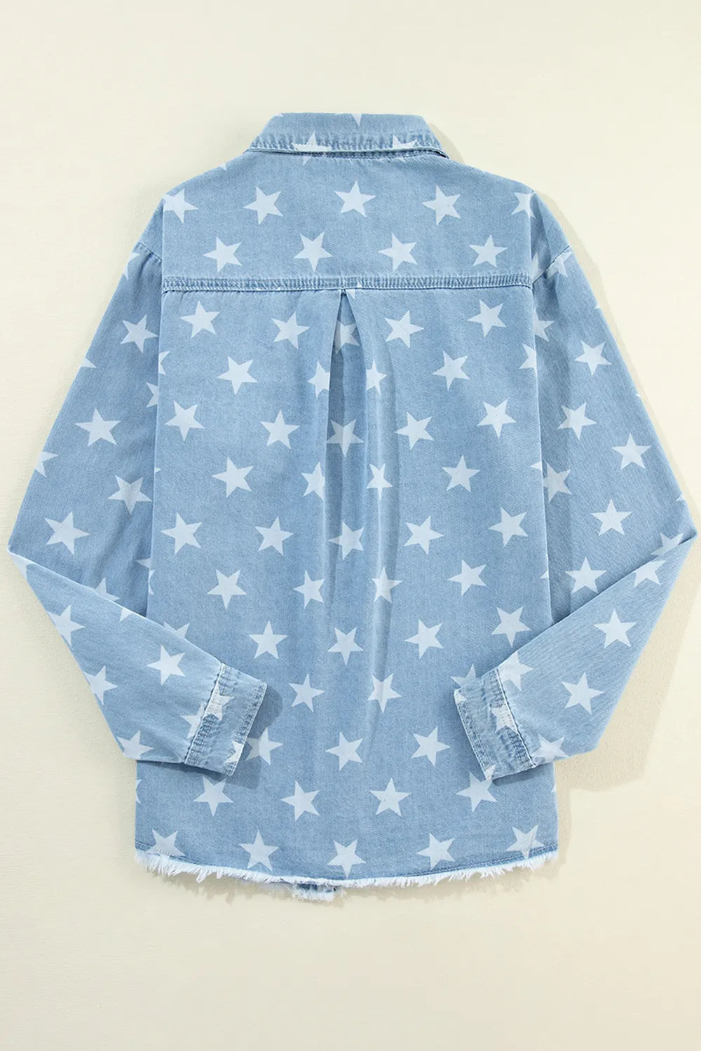 Raw Hem Star Collared Neck Denim Top 