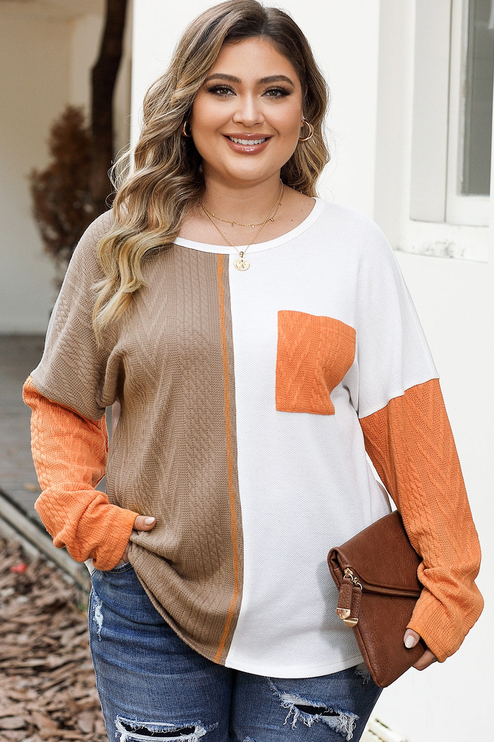 Plus Size Color Block Dropped Shoulder Blouse 