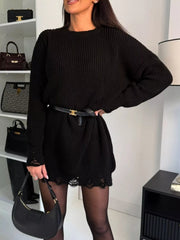 Distressed Round Neck Drop Shoulder Sweater Dress 