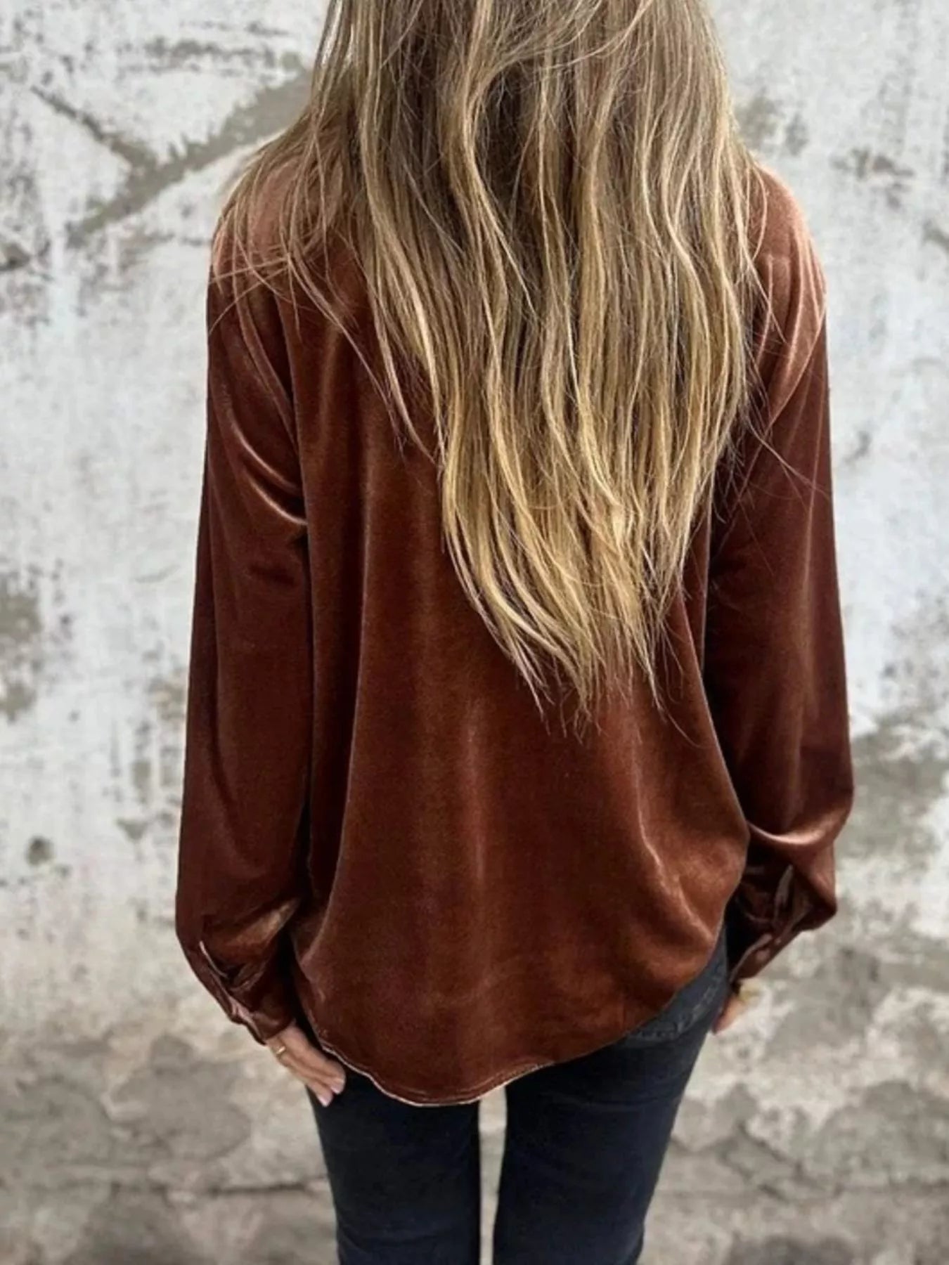 Full Size Velvet Button-Up Long Sleeve Shirt Plus Size 