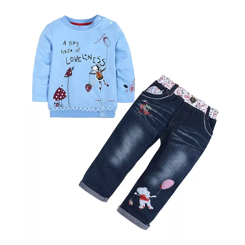 Children's Round Neck Top and Jeans Set 