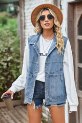 Sleeveless Denim Top with A Detachable Hood 
