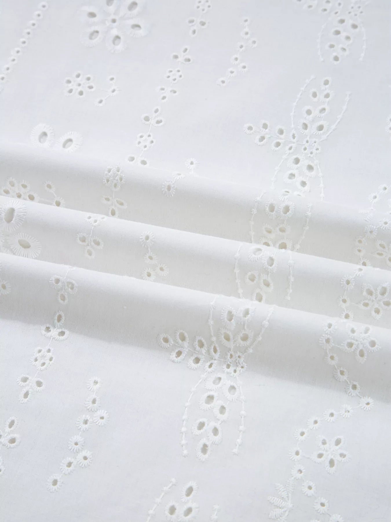 Eyelet Embroidered Smocked Cuff Sheer Blouse 