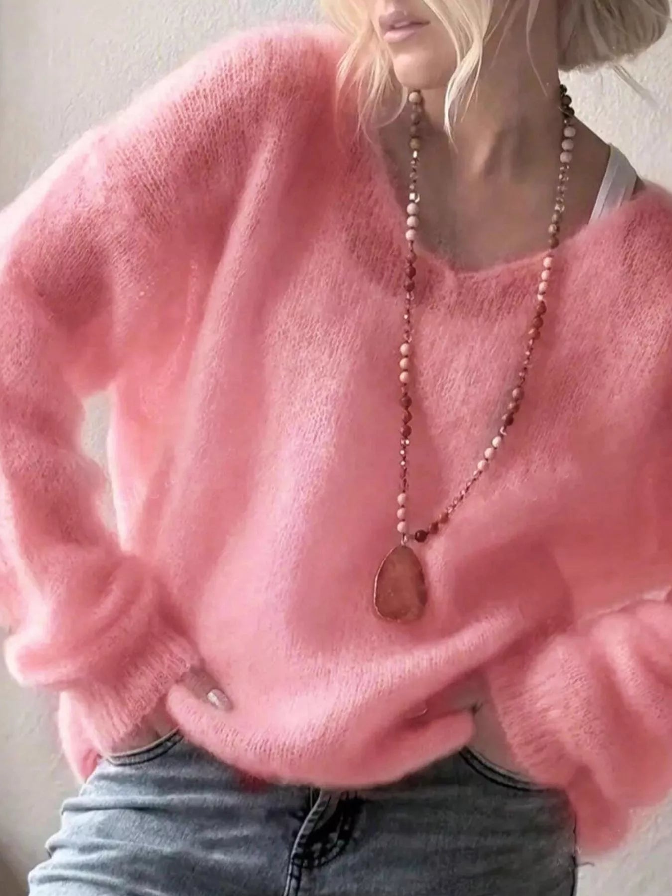 V-Neck Dropped Shoulder Sweater 