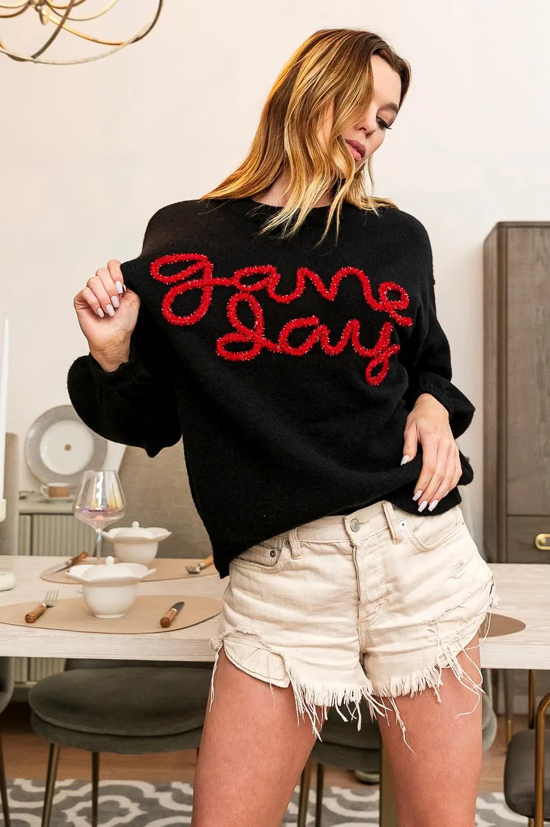BiBi Game Day Metallic Letter Sweater 